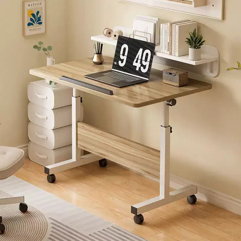 Adjustable Height Folding Desk with Lockable Wheels,Mobile Sit-Stand Computer Table for Home Office Space-Saving Writing Workstation for Small Spaces
