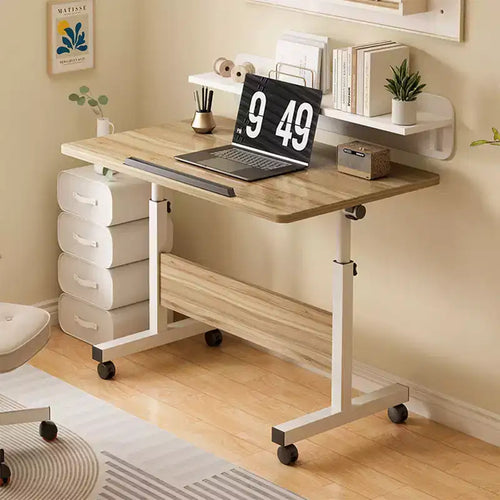 Adjustable Height Folding Desk with Lockable Wheels,Mobile Sit-Stand Computer Table for Home Office Space-Saving Writing Workstation for Small Spaces
