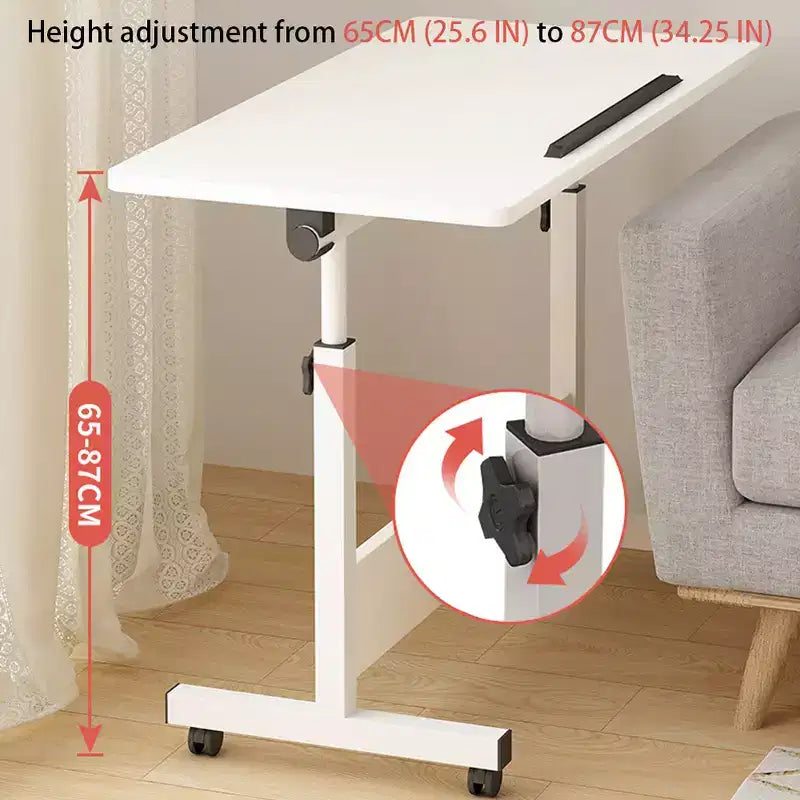 Adjustable Height Folding Desk with Lockable Wheels,Mobile Sit-Stand Computer Table for Home Office Space-Saving Writing Workstation for Small Spaces