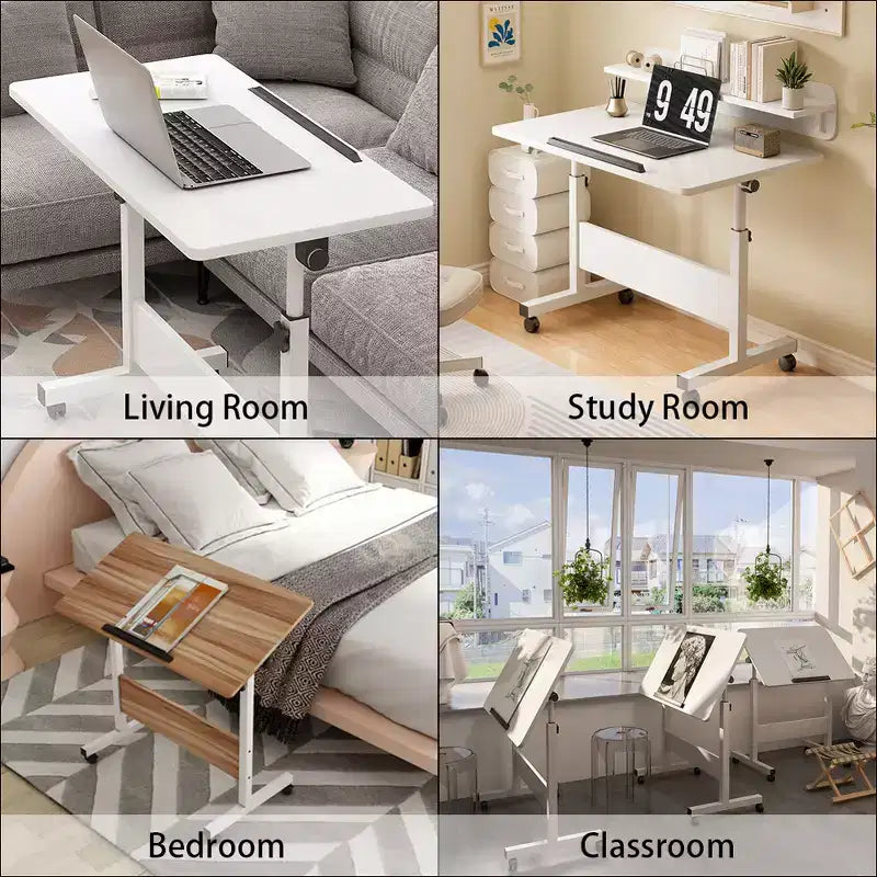 Adjustable Height Folding Desk with Lockable Wheels,Mobile Sit-Stand Computer Table for Home Office Space-Saving Writing Workstation for Small Spaces