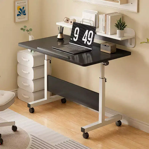Adjustable Height Folding Desk with Lockable Wheels,Mobile Sit-Stand Computer Table for Home Office Space-Saving Writing Workstation for Small Spaces