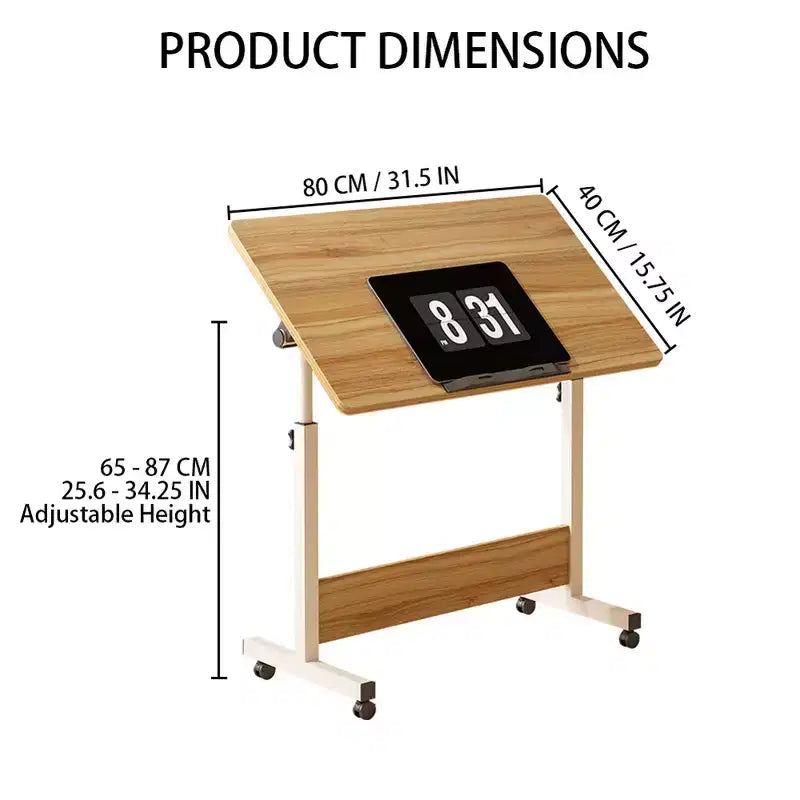 Adjustable Height Folding Desk with Lockable Wheels,Mobile Sit-Stand Computer Table for Home Office Space-Saving Writing Workstation for Small Spaces