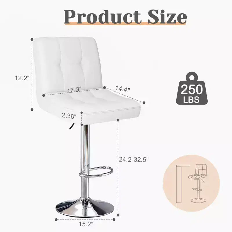 Okak Set of 2 Upholstered Swivel Adjustable Height Bar Stools with Footstools,Armless Faux Leather Counter Chairs for Dining Rooms