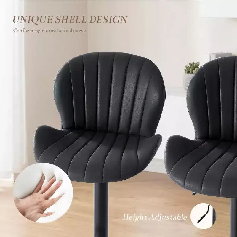 Okak Set of 2 Upholstered Swivel Adjustable Height Bar Stools with Footstools,Armless Faux Leather Counter Chairs for Dining Rooms