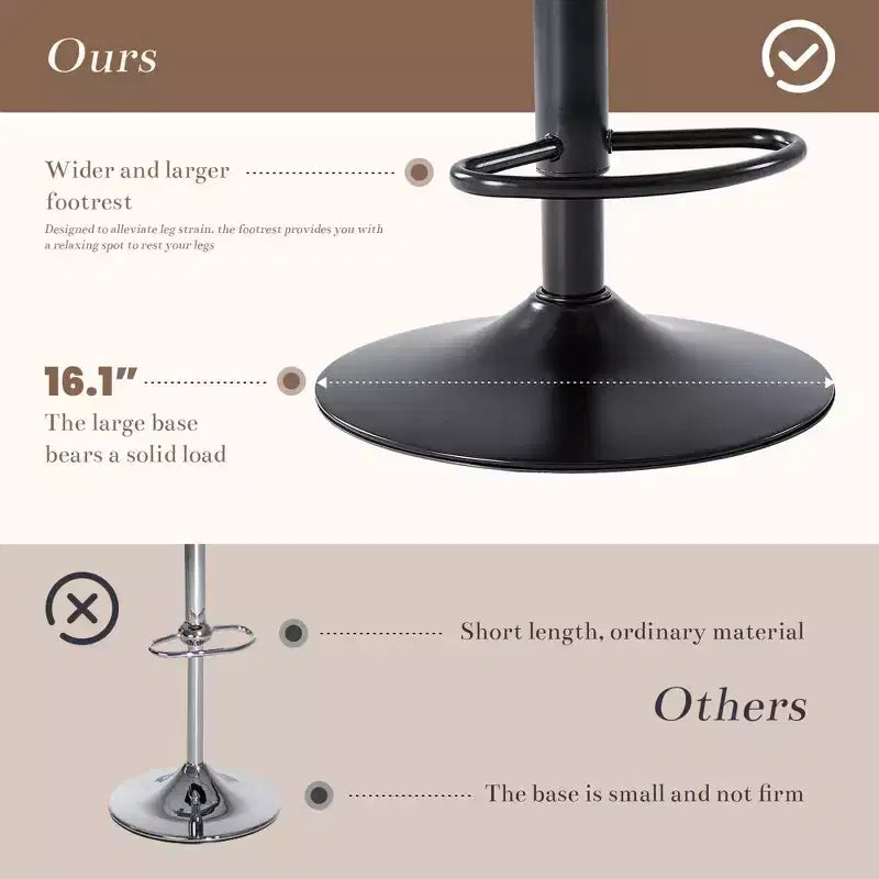 Okak Set of 2 Upholstered Swivel Adjustable Height Bar Stools with Footstools,Armless Faux Leather Counter Chairs for Dining Rooms