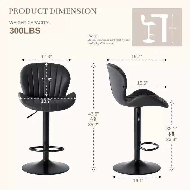 Okak Set of 2 Upholstered Swivel Adjustable Height Bar Stools with Footstools,Armless Faux Leather Counter Chairs for Dining Rooms
