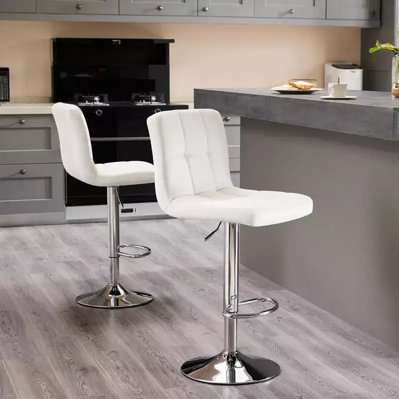Okak Set of 2 Upholstered Swivel Adjustable Height Bar Stools with Footstools,Armless Faux Leather Counter Chairs for Dining Rooms