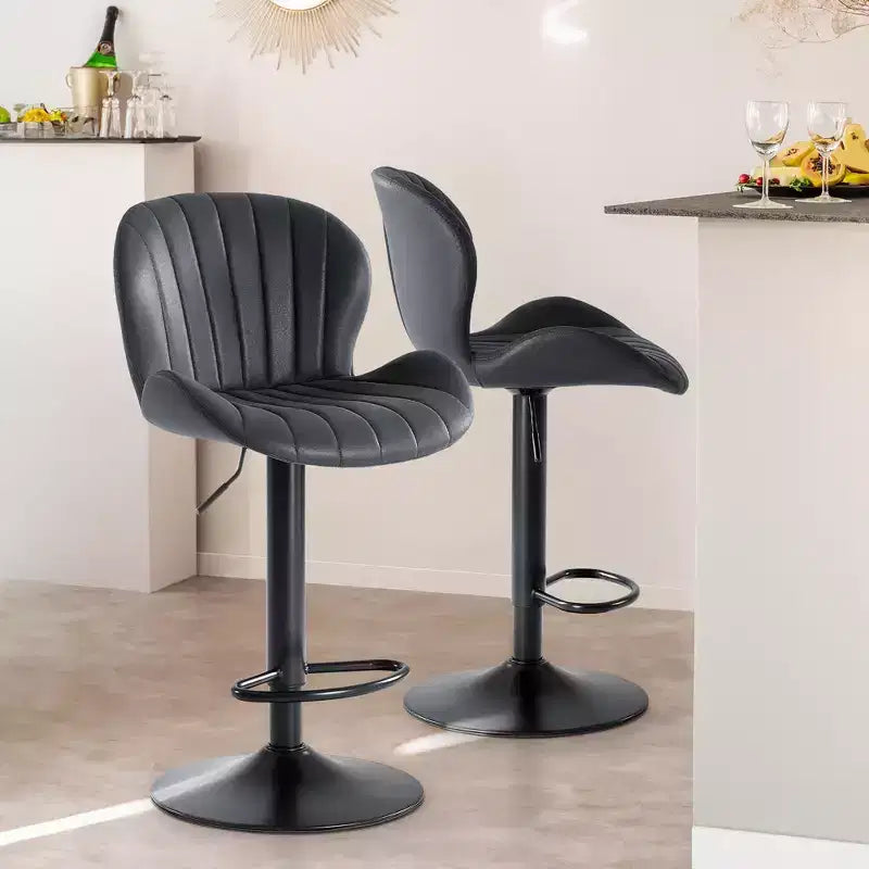 Okak Set of 2 Upholstered Swivel Adjustable Height Bar Stools with Footstools,Armless Faux Leather Counter Chairs for Dining Rooms