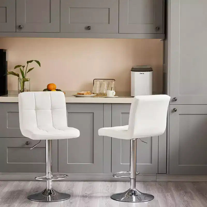 Okak Set of 2 Upholstered Swivel Adjustable Height Bar Stools with Footstools,Armless Faux Leather Counter Chairs for Dining Rooms