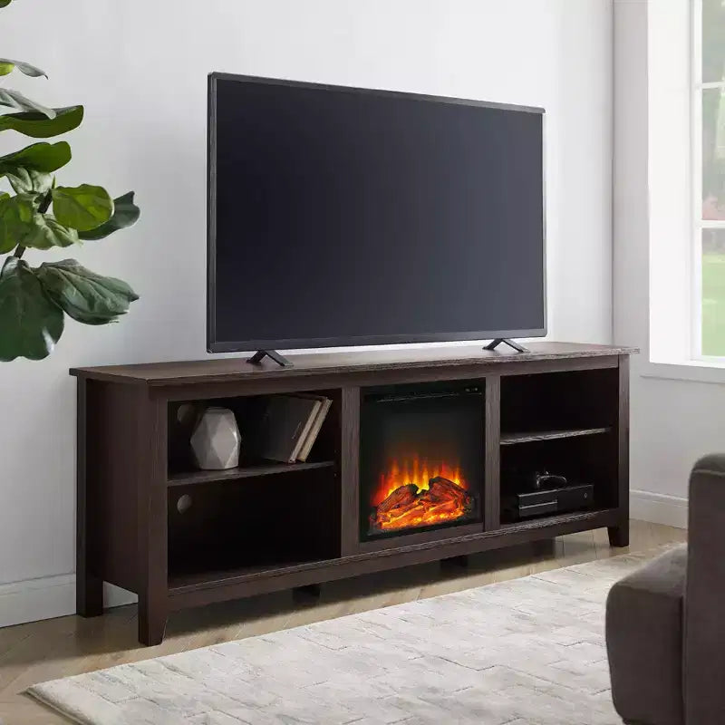 GDFStudio Colcord Modern Wood 70 Fireplace TV Stand with 2 Shelves