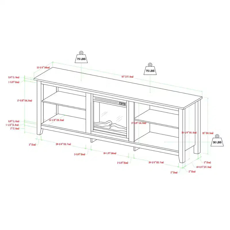 GDFStudio Colcord Modern Wood 70 Fireplace TV Stand with 2 Shelves