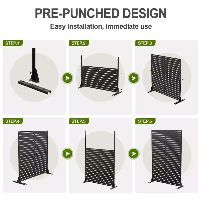 MAYEERTY 72 inch Room DIvider Rectangle Privacy Screen Galvanized Frame Privacy Screen Black