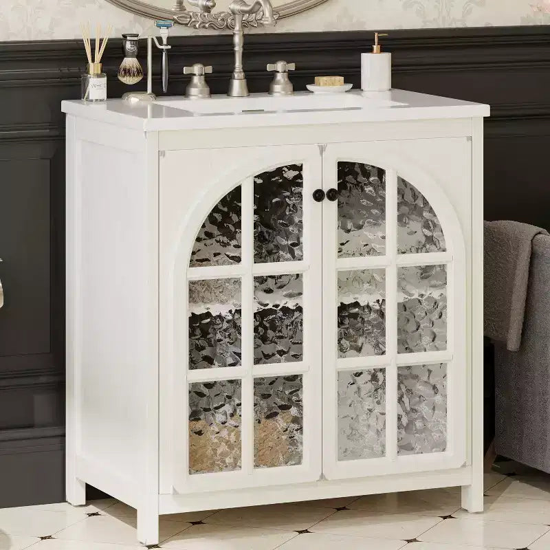 Bestier 31in Farmhouse Bathroom Vanity with Ceramic Sink Vintage Rustic Bathroom Cabinet