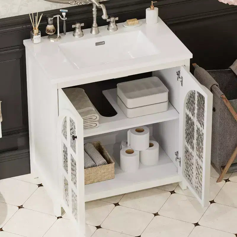 Bestier 31in Farmhouse Bathroom Vanity with Ceramic Sink Vintage Rustic Bathroom Cabinet