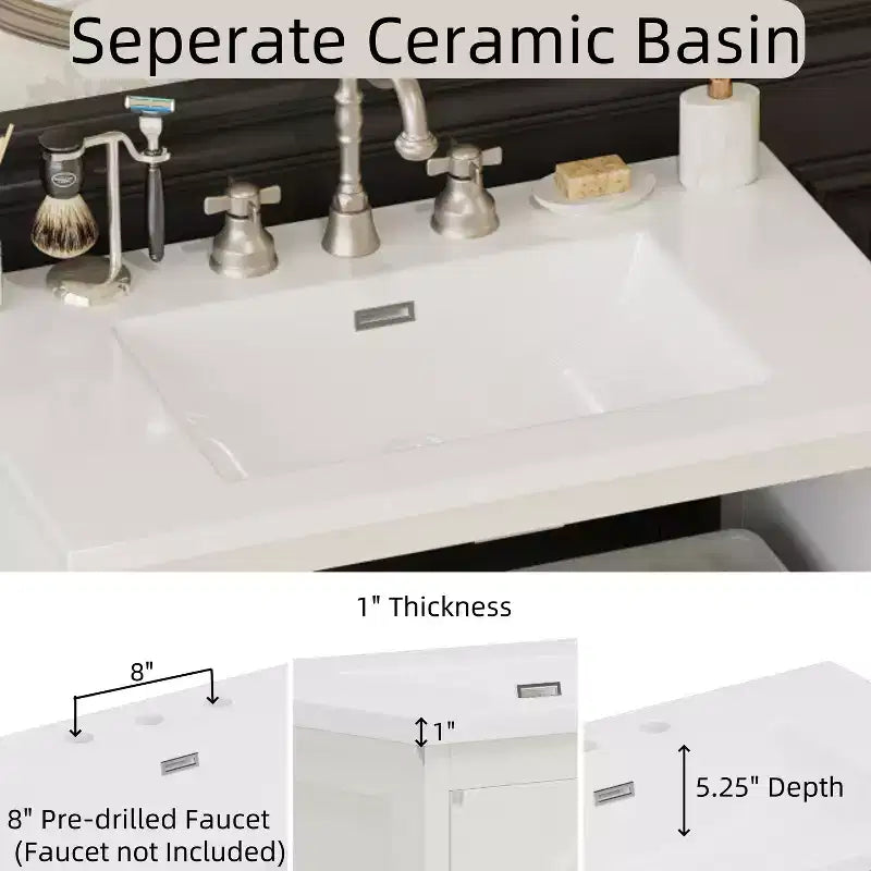 Bestier 31in Farmhouse Bathroom Vanity with Ceramic Sink Vintage Rustic Bathroom Cabinet