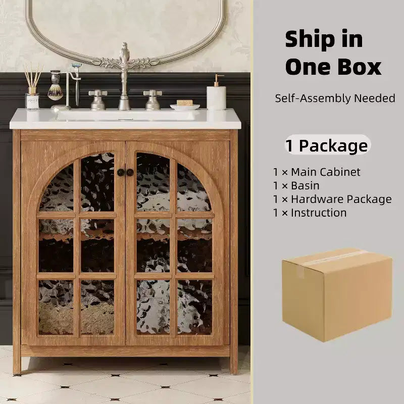 Bestier 31in Farmhouse Bathroom Vanity with Ceramic Sink Vintage Rustic Bathroom Cabinet