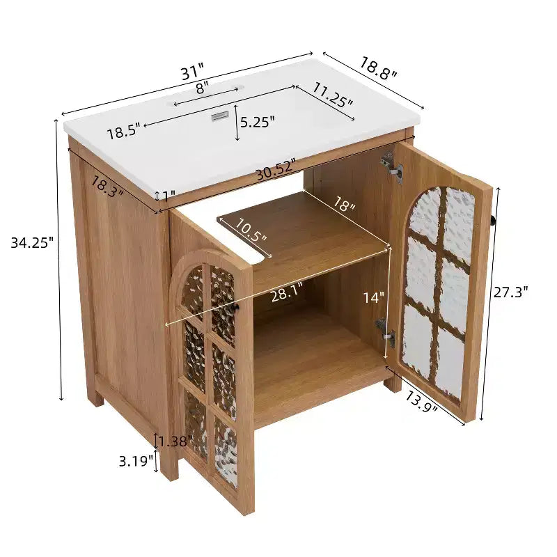 Bestier 31in Farmhouse Bathroom Vanity with Ceramic Sink Vintage Rustic Bathroom Cabinet