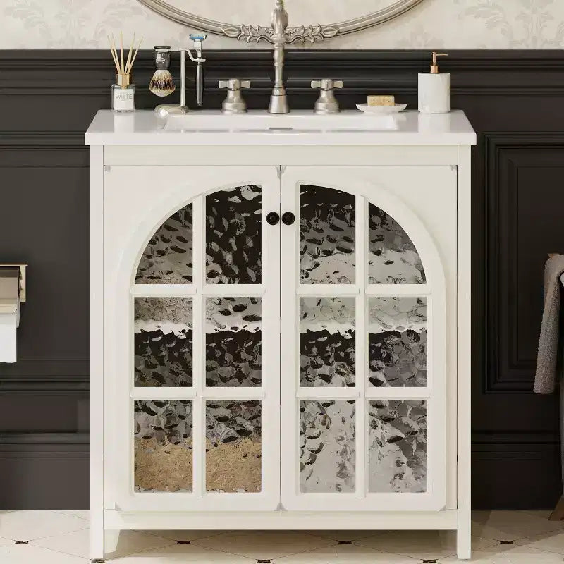 Bestier 31in Farmhouse Bathroom Vanity with Ceramic Sink Vintage Rustic Bathroom Cabinet