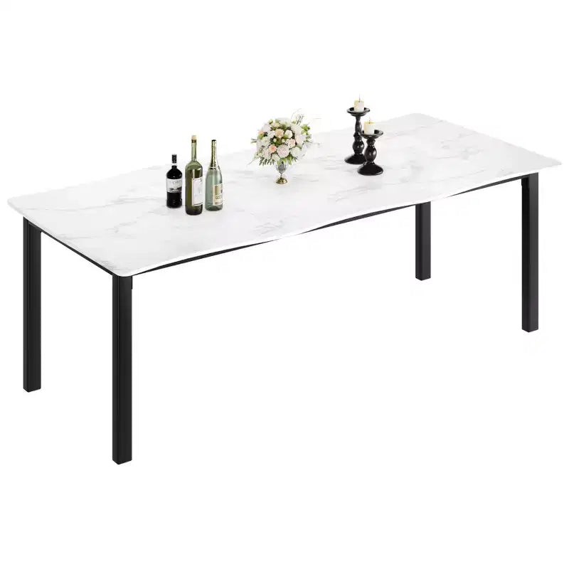 71 / 78 Rectangular Dining Table for 6-8 with Wave Irregular Edge and Metal Frame Waterproof Scratch-Resistant, Versatile for Dining/Work/Study