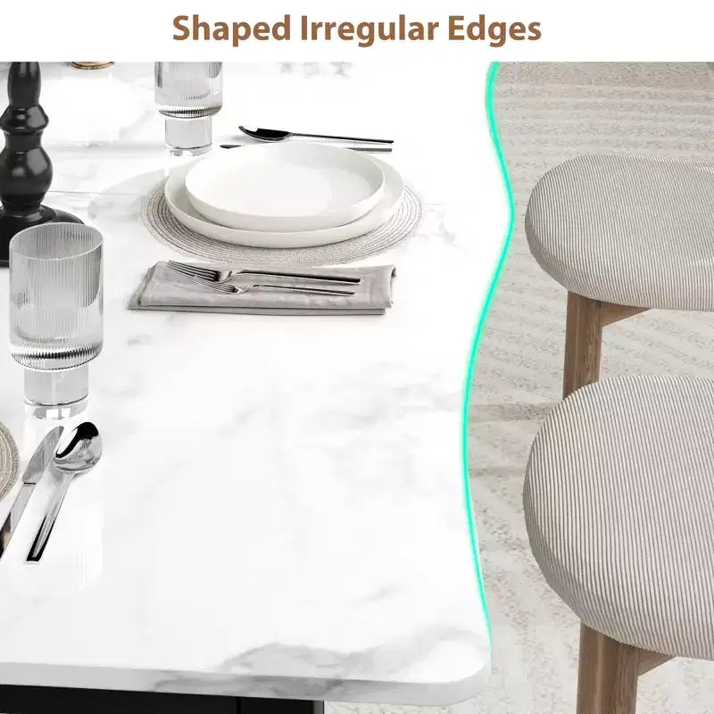 71 / 78 Rectangular Dining Table for 6-8 with Wave Irregular Edge and Metal Frame Waterproof Scratch-Resistant, Versatile for Dining/Work/Study
