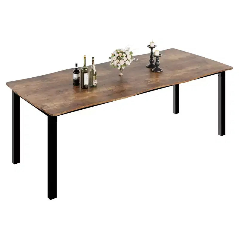 71 / 78 Rectangular Dining Table for 6-8 with Wave Irregular Edge and Metal Frame Waterproof Scratch-Resistant, Versatile for Dining/Work/Study