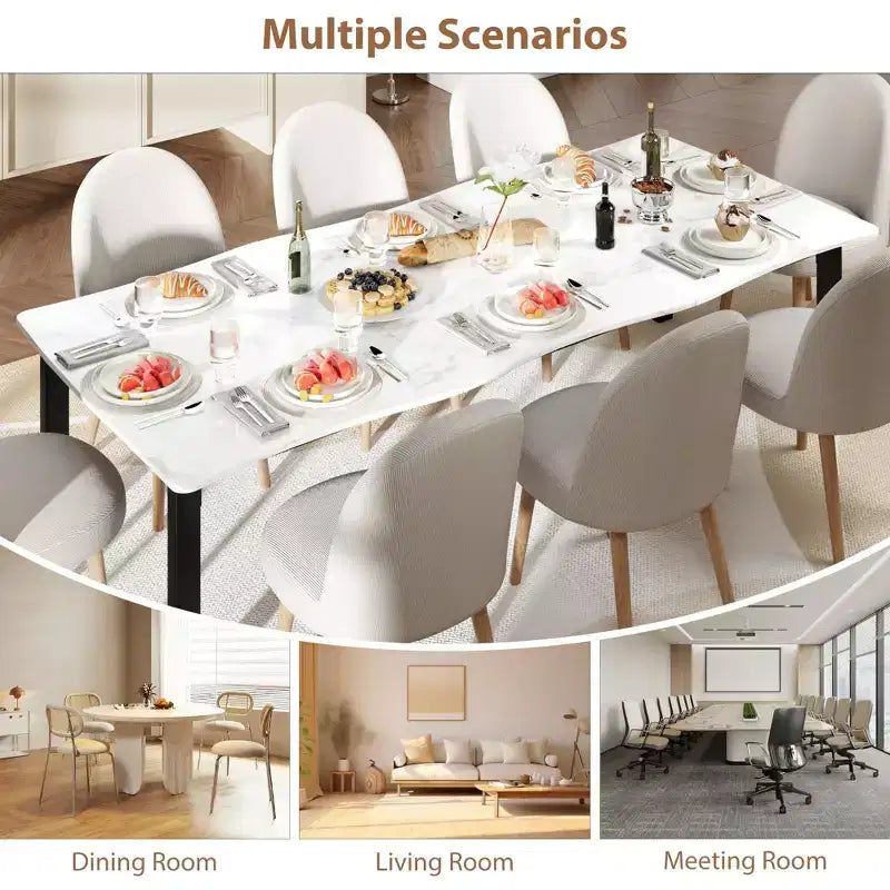 71 / 78 Rectangular Dining Table for 6-8 with Wave Irregular Edge and Metal Frame Waterproof Scratch-Resistant, Versatile for Dining/Work/Study