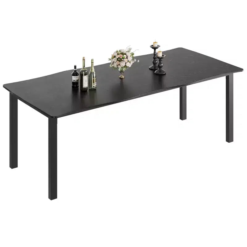 71 / 78 Rectangular Dining Table for 6-8 with Wave Irregular Edge and Metal Frame Waterproof Scratch-Resistant, Versatile for Dining/Work/Study