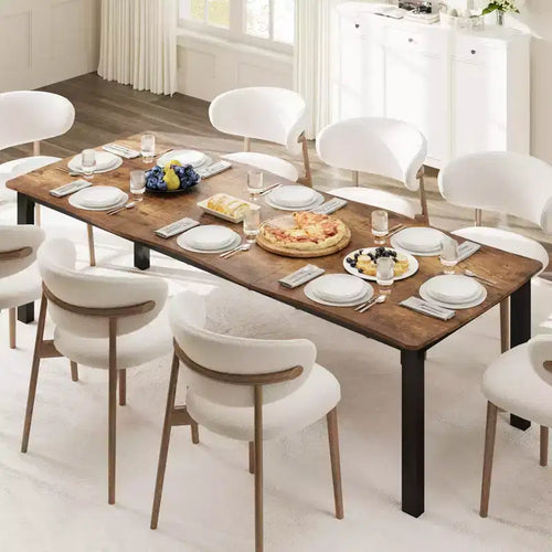 71 / 78 Rectangular Dining Table for 6-8 with Wave Irregular Edge and Metal Frame Waterproof Scratch-Resistant, Versatile for Dining/Work/Study