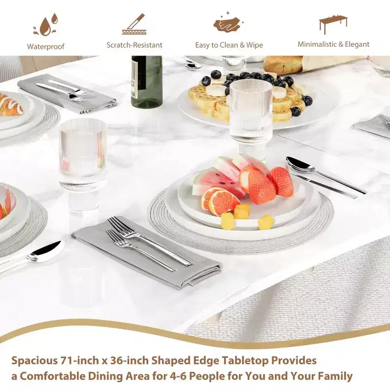 71 / 78 Rectangular Dining Table for 6-8 with Wave Irregular Edge and Metal Frame Waterproof Scratch-Resistant, Versatile for Dining/Work/Study
