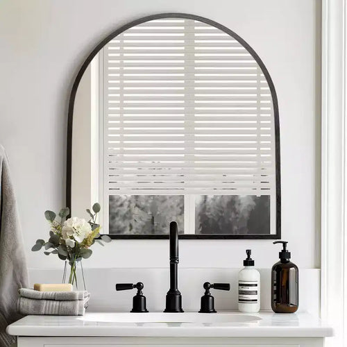 1-Piece 30 In.H x 27 In.W Aluminum Alloy Thin Edged Right Angled Arch Black Hanging Mirror Wall Mirror