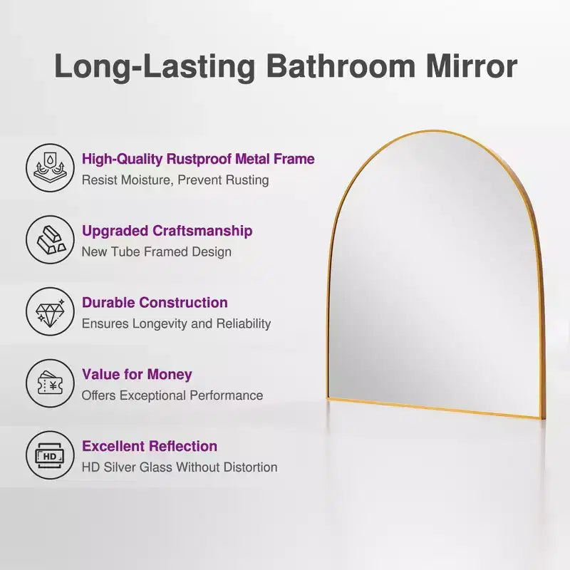 1-Piece 30 In.H x 27 In.W Aluminum Alloy Thin Edged Right Angled Arch Black Hanging Mirror Wall Mirror
