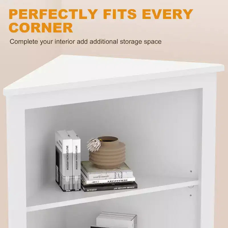 64 Tall Farmhouse Corner Cabinet with 2 Barn Doors and Adjustable Shelves for Bathroom, Dining Room, Kitchen, White