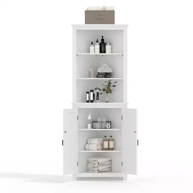 64 Tall Farmhouse Corner Cabinet with 2 Barn Doors and Adjustable Shelves for Bathroom, Dining Room, Kitchen, White