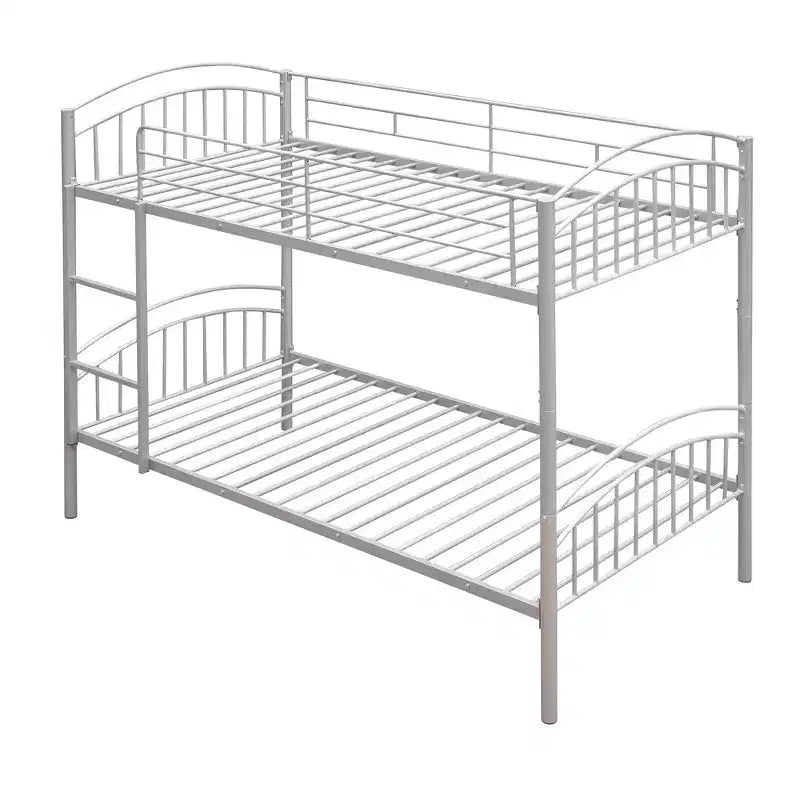 Bellemave Twin Over Twin Metal Bunk Bed with Ladder & Guardrail, Convertible to 2 Beds, Heavy Duty, Space-Saving Bed for Kids Teens, Silver