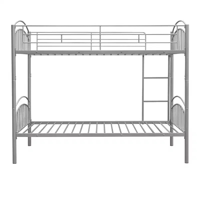 Bellemave Twin Over Twin Metal Bunk Bed with Ladder & Guardrail, Convertible to 2 Beds, Heavy Duty, Space-Saving Bed for Kids Teens, Silver