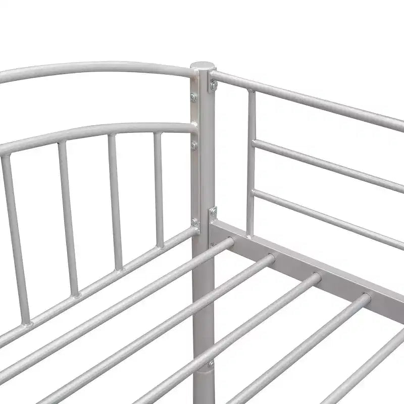 Bellemave Twin Over Twin Metal Bunk Bed with Ladder & Guardrail, Convertible to 2 Beds, Heavy Duty, Space-Saving Bed for Kids Teens, Silver