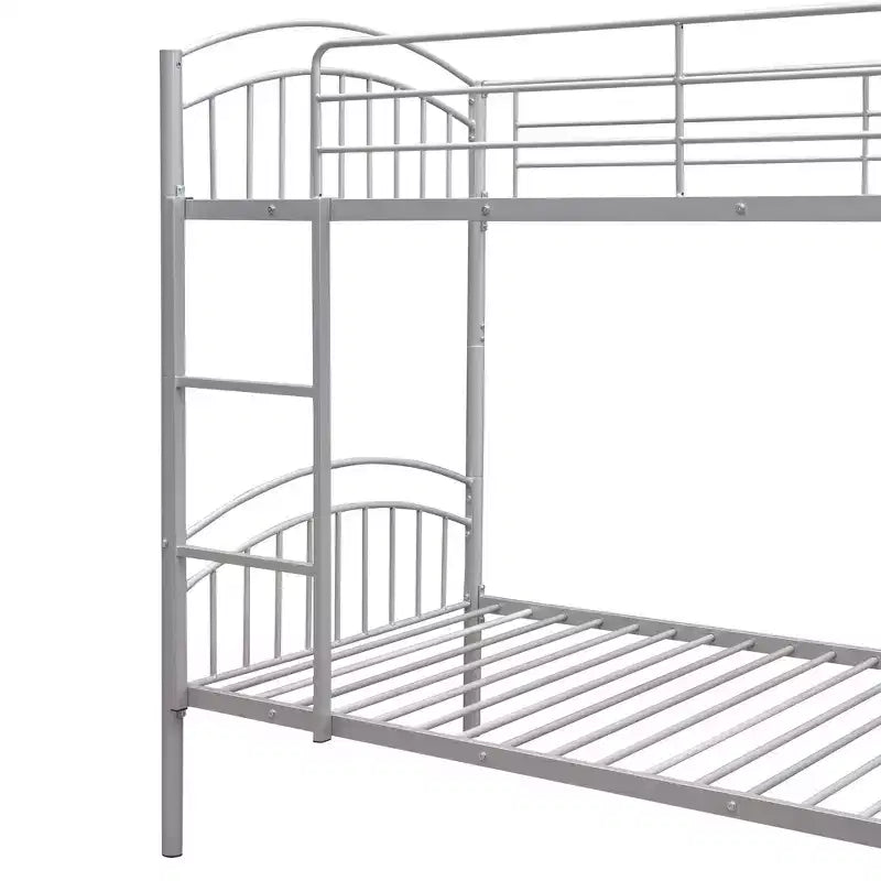 Bellemave Twin Over Twin Metal Bunk Bed with Ladder & Guardrail, Convertible to 2 Beds, Heavy Duty, Space-Saving Bed for Kids Teens, Silver