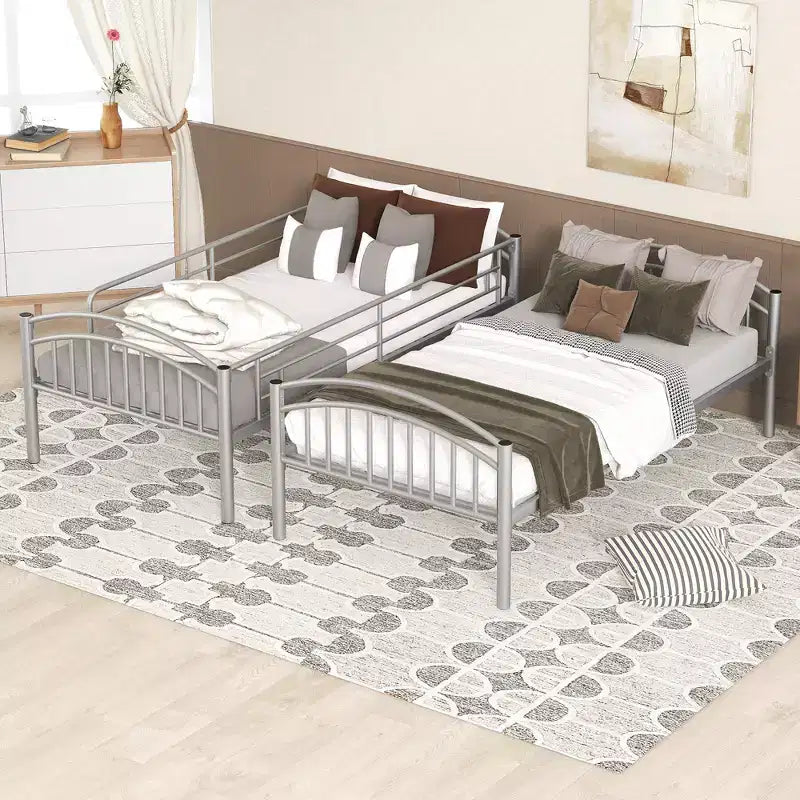 Bellemave Twin Over Twin Metal Bunk Bed with Ladder & Guardrail, Convertible to 2 Beds, Heavy Duty, Space-Saving Bed for Kids Teens, Silver