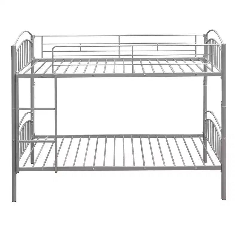 Bellemave Twin Over Twin Metal Bunk Bed with Ladder & Guardrail, Convertible to 2 Beds, Heavy Duty, Space-Saving Bed for Kids Teens, Silver