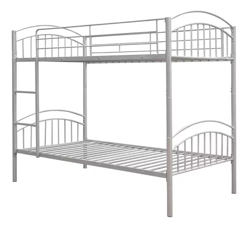 Bellemave Twin Over Twin Metal Bunk Bed with Ladder & Guardrail, Convertible to 2 Beds, Heavy Duty, Space-Saving Bed for Kids Teens, Silver