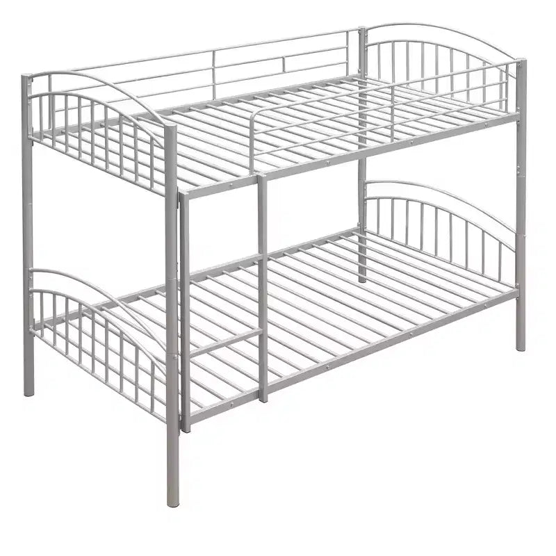 Bellemave Twin Over Twin Metal Bunk Bed with Ladder & Guardrail, Convertible to 2 Beds, Heavy Duty, Space-Saving Bed for Kids Teens, Silver