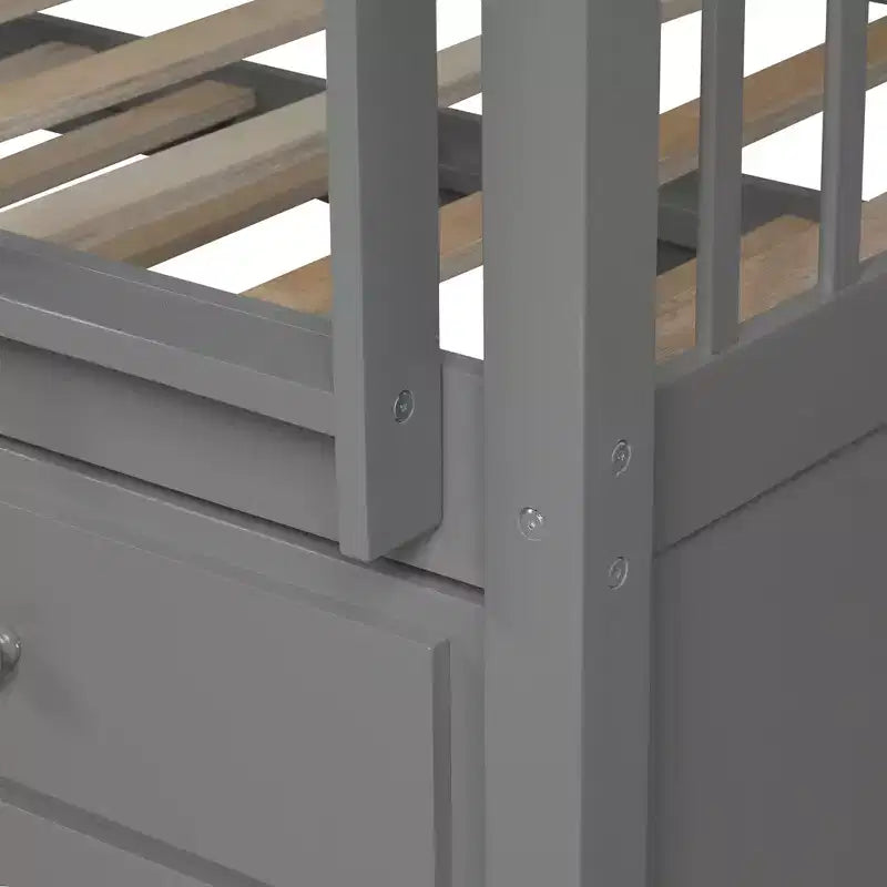 Twin over Twin Bunk Bed with Trundle, Wooden Bunk Bed with 3 Storage Drawers and Safety Rail, Can be Convertible to 2 Beds