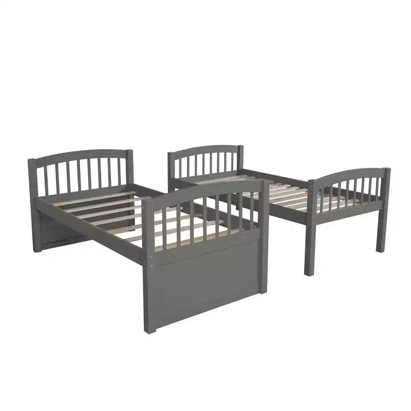 Twin over Twin Bunk Bed with Trundle, Wooden Bunk Bed with 3 Storage Drawers and Safety Rail, Can be Convertible to 2 Beds