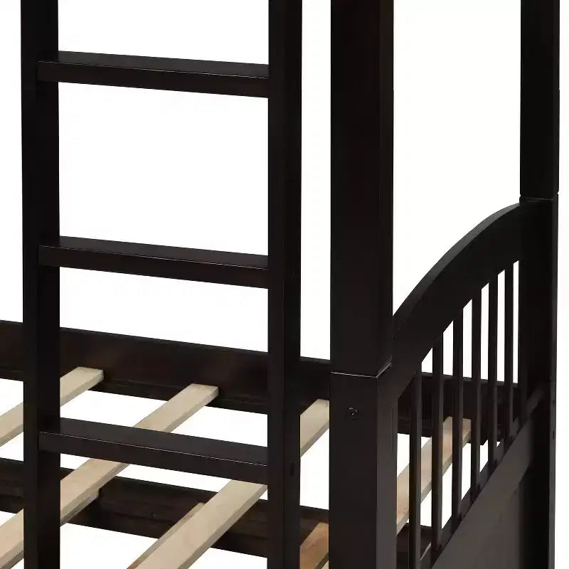 Twin over Twin Bunk Bed with Trundle, Wooden Bunk Bed with 3 Storage Drawers and Safety Rail, Can be Convertible to 2 Beds