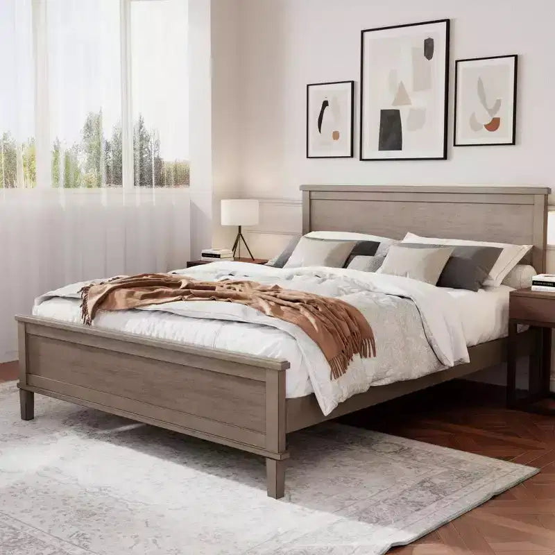 Polibi Mid-Century Modern Solid Wood Platform Bed