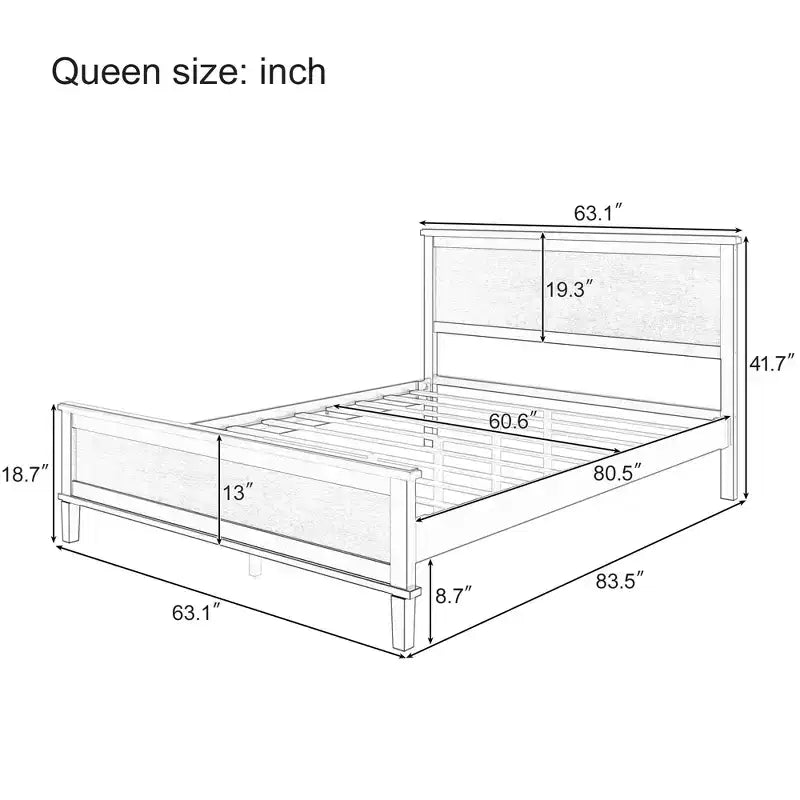 Polibi Mid-Century Modern Solid Wood Platform Bed