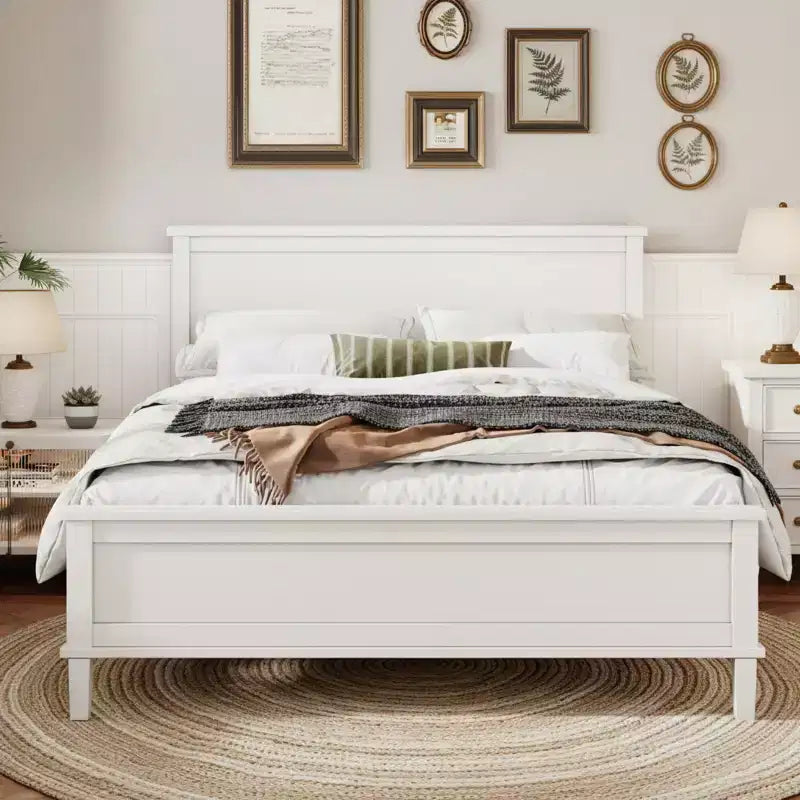 Polibi Mid-Century Modern Solid Wood Platform Bed