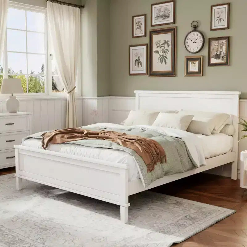 Polibi Mid-Century Modern Solid Wood Platform Bed