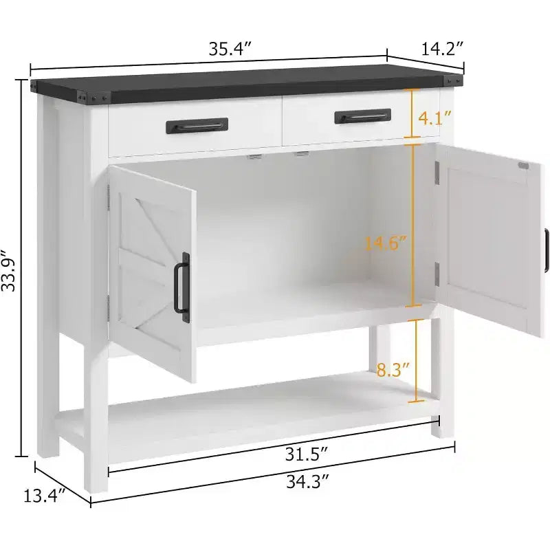 Farmhouse Style Console Table with Storage, 2-Door Cabinet & 2 Drawers, Multi-Functional Buffet Table for Entryway, Kitchen, Living Room