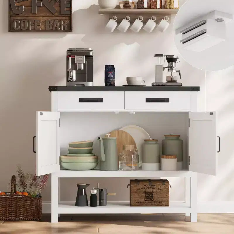 Farmhouse Style Console Table with Storage, 2-Door Cabinet & 2 Drawers, Multi-Functional Buffet Table for Entryway, Kitchen, Living Room